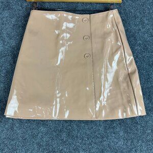 Lulus Skirt Womens Medium Tan PU Pencil Button Front Lined NEW
